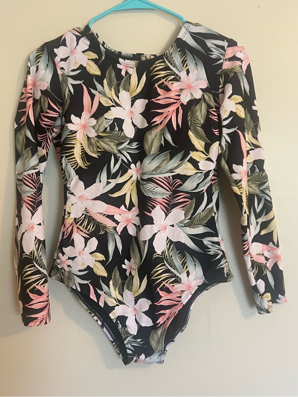 Kona Sol Black Floral Long Sleeve One-Piece Swimsuit